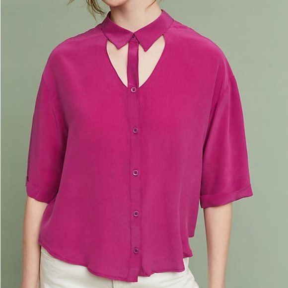 Maeve Tops - Anthropologie Maeve 100% Silk Mairead Raspberry Cutout Button Blouse size XS‎